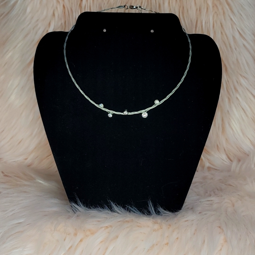 Woven stainless steel and bezel cz collar necklace